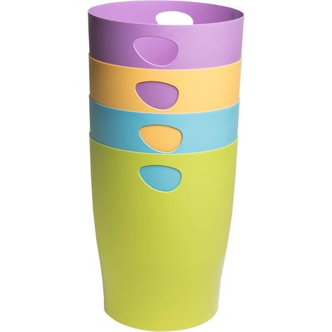 Carton de 8 Corbeilles à Papier avec Poignées ECOBIN Pop N'Co Grande Capacité 15 Litres Dimensions 26,3 x 26,3 x 33,5 cm pour Bureau ou Maison Assorties Vives (1/4)