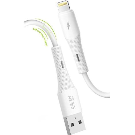 Câble USB-A vers Lightning GREEN LYCA G-1085, 2 m, charge 2,4 A, silicone liquide - Blanc (1/2)
