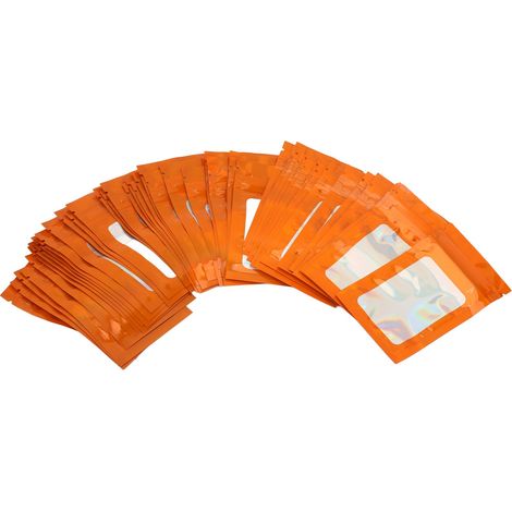 Lot de 100 sacs de congélation auto-scellants holographiques réutilisables avec trou de suspension, couleur orange. (1/5)