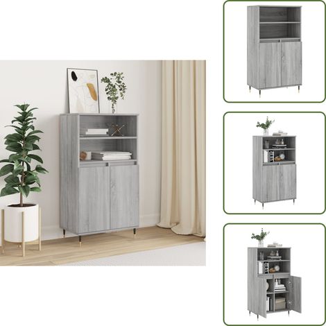 The Living Store Buffet haut Sonoma gris 60x36x110 cm Bois d'ingénierie - Buffet Design Industriel - Meuble Rangement - Armoire Cuisine - Commode Salon - Étagères Murales (1/5)