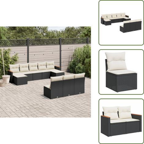 Salon de jardin 10 pcs avec coussins noir résine tressée - Ensemble Salon De Jardin - Mobilier Extérieur - Meubles De Jardin - Salon De Jardin Design - Set Salon De Jardin (1/5)