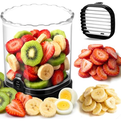 Coupe-fraises avec lames en acier inoxydable Coupe-œufs et fruits pour bananes, concombres, champignons Ustensile de cuisine détachable - Outil de précision pour couper les baies (Noir, 1 pièce) (1/5)