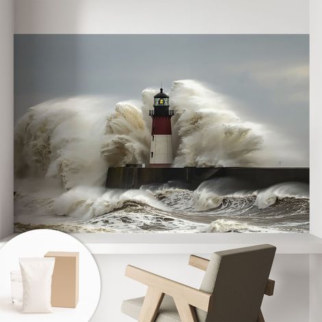 Papier peint intissé pour salon chambre à coucher peint imprimé Installation facile - Colle incluse gratuite Vagues marines 104x70 cm (1/5)