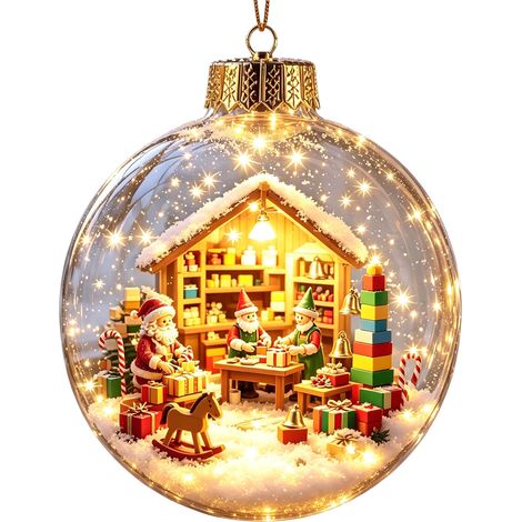 Boule de Noël lumineuse en acrylique, boule de cristal artisanale de style américain, décoration de Noël à suspendre pour la maison (1/5)