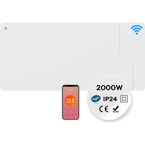 Ciarra – Radiateur électrique connecté 2000W – Double cœur de chauffe céramique et film chauffant – Programmation hebdomadaire – IP24 – CDHTD20AW