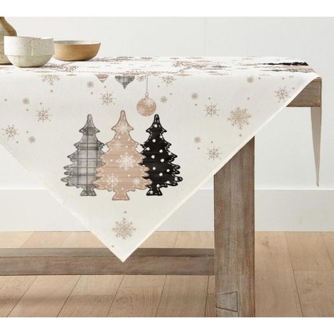 Nappe de Noël Pin Rose 120x120 cm Carrée Polyester Lavable