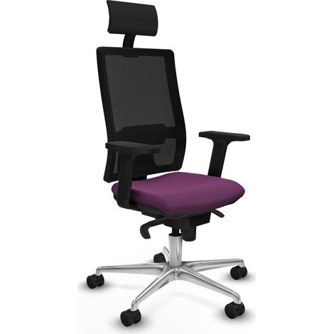 Horna sincro malla negra similpiel morado brazos 2D base aluminio cabecero fijo ruedas 65mm nailon (1/5)