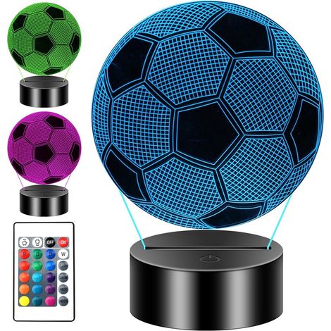 Veilleuse - Lampe de table LED 3D en forme de ballon de football - Veilleuse football - Veilleuse pour enfants - Lampe de table - 16 couleurs changeantes - Télécommande (1/3)