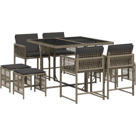 Ensemble à manger de jardin 9 pcs,Salon de jardin coussins gris résine tressée CFW62686 (1/5)