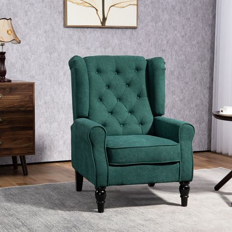 HOMCOM Fauteuil de Salon, Fauteuil Capitonné avec Pieds en Bois, Assise Large, Grand Confort, Style Classique, 74 x 86 x 102 cm, Vert
