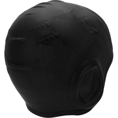 Bonnet de bain en silicone imperméable avec protection des oreilles, 3D, grande élasticité, pour cheveux longs, adulte, noir (1/5)