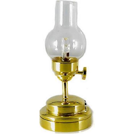 Lampe à huile victorienne en laiton pour maison de poupée, abat-jour en verre transparent, lumière LED à piles 1:12( )