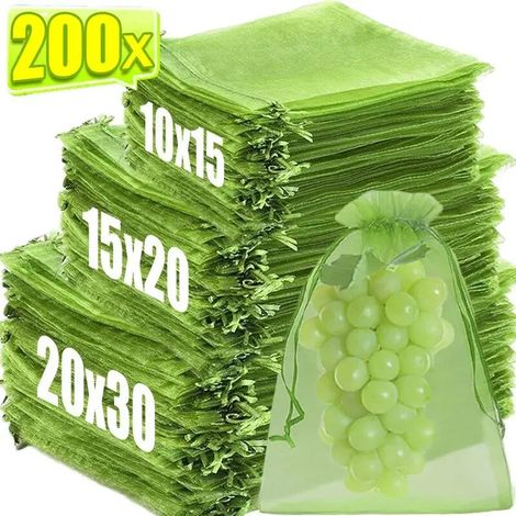 (20 x 30 cm, 10 pièces) Sacs de protection pour fruits et légumes, filets de culture avec cordon de serrage, anti-insectes et anti-oiseaux, pochettes en gaze, couvercles pour légumes