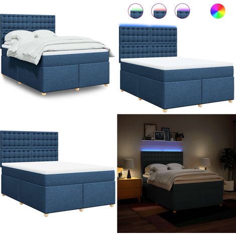 vidaXL Sommier à lattes de lit avec matelas Bleu 140x190 cm Tissu (1/5)