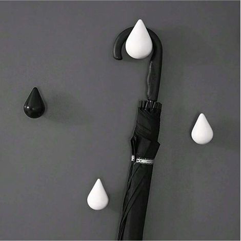 Crochets muraux créatifs en forme de goutte d'eau, crochets muraux décoratifs modernes (lot de 2, noir + blanc, 9,3 x 5,8 cm) (1/4)