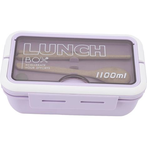 1100ml Compartment Lunch Box, 2-Compartment Lunch Box with Spoon and Chopsticks, Adult Office School Thermal Food Container, Purple (PURPLE) (1/5)