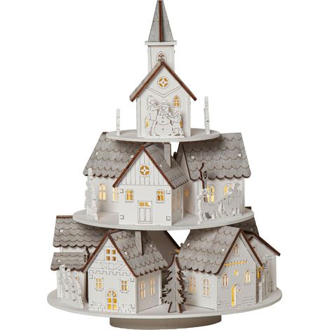 LED Weihnachtsdorf ,Grauberg', mit Spieluhr, Timer, Batterie, Holz, 29cm (1/5)