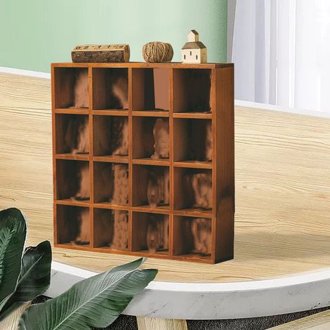 Étagère murale rétro en bois massif à 12 compartiments, boîte de rangement en bois, vitrine de bureau pour poupées (boîte surprise), 16 compartiments (1/5)