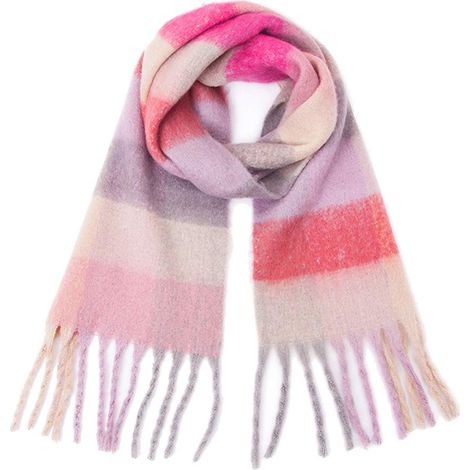 Echarpe - 230 x 40 cm - Maille Épaisse Imitation Cachemire - Motif Carreaux - Rose - 1 Pièce