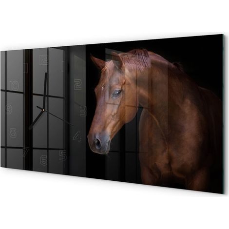 Horloge Murale XXL 60x30 cm Design Moderne en Verre Trempé Salon Salle à Manger Cheval brun (1/5)