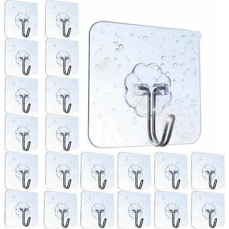 20 Pièces Crochet Adhésif Transparent Autocollants Crochet Murale Salle De Bain Porte Serviette Imperméable Pour Chambre Salle De Bain Cuisine Plafond Accrocher Des Peignoirs (1/5)