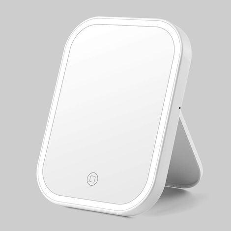 Miroir Maquillage LED - Éclairage Naturel Simulé - Réglage Intensité Tactile - Pivot 180° - Batterie Rechargeable USB - Format Carré Blanc - 1 Pièce (1/5)