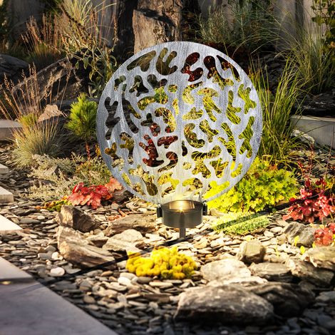 Lampe solaire enfichable lampe solaire ronde lampe d'extérieur décoration de jardin piquet, effet de lumière, métal argenté antique, 2x LED blanc chaud, LxPxH 30x10x41 cm
