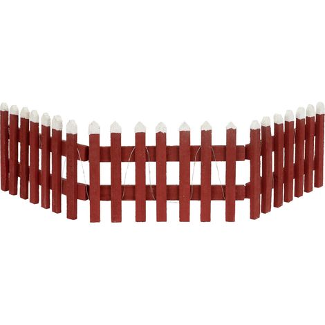 ECD Germany Mini Clôture Décorative de Noël en Bois, 90x30x21x2 cm, Rouge, avec LED, à Piles et Minuterie, Ornement de Jardin Illuminé, Barrière pour Sapin de Noël, Accesoire Hivernale avec Lumières (1/5)