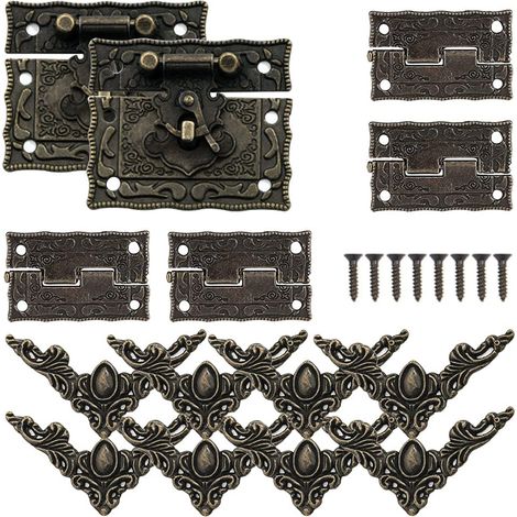 2 Pièces Antique Loquet Fermoirs Serrure Fermoir à Bascule et 4 Charnières Coffre Bois 24 Coin Protecteur avec Vis pour Décoratifs Boîte Bronze (1/5)