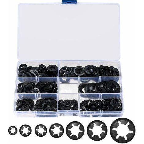 340 Pcs Rondelles , Rondelles de Blocage, Rondelles À Verrouillage, Vitesse Pousser Des Clips De Vitesse Fixations Rondelles - M3/M4/M5/M6/M8/M10/M12, Noir (1/5)