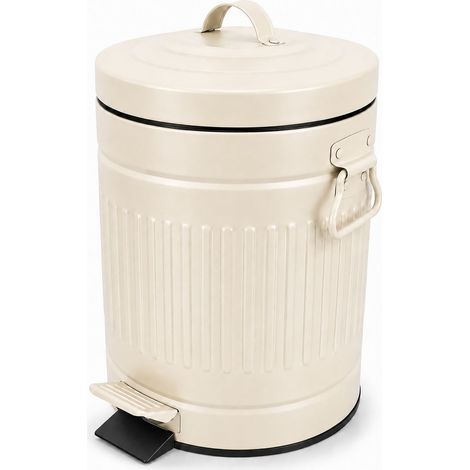 Relaxdays Poubelle à cosmétiques 5 l, rétro, fermeture Softclose, seau intérieur amovible, métal, beige (1/5)