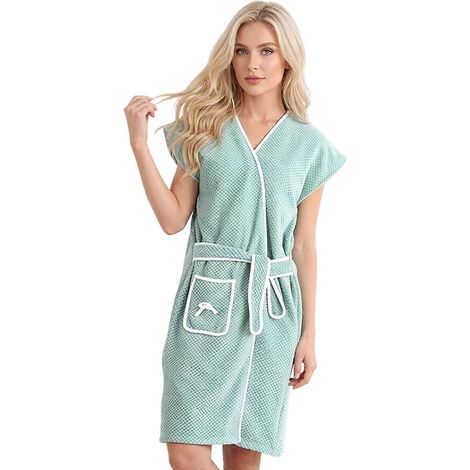 Robe de chambre élégante pour femme en polaire corail, serviette de bain portable avec ceinture, peignoir de douche compatible avec Relaxation Green (1/5)