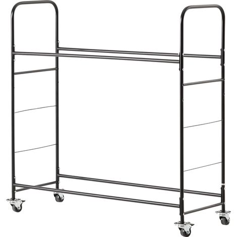Support de rangement pour pneus, 2 étagères, chariot de transport robuste en acier, hauteur réglable, housse de protection, capacité 12 pneus standard. (1/5)