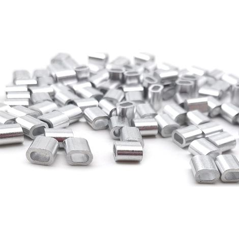 Manchon Aluminium Clips, 100 Pièces Ovales Manchons Presse Aluminium Ferrule Boucles Sertissage Pour Câble Métallique Câble Ferrules Aluminium (1/5)