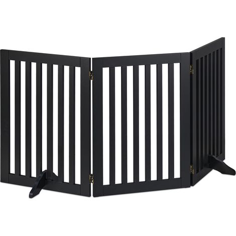Relaxdays Absperrgitter, H x B: 92 x 154 cm, 3 Panel, faltbar, mit Füßen, verstellbares Hunde Schutzgitter, MDF, schwarz