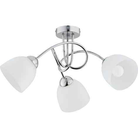 Plafonnier moderne chrome, verre blanc 3xE27 15W Alfa (1/3)