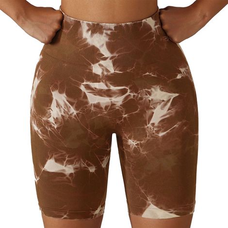 Shorts Yoga - Coupe Moulante Sans Couture - Taille Haute Soulève Fesses - Motif Tie-Dye - Couleur Mocha - Lot de 1 (1/5)