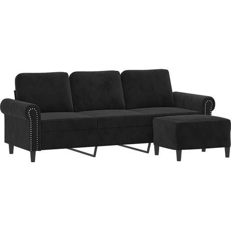 Canapé à 3 places avec repose-pieds Noir 180 cm Velours vidaXL (1/5)