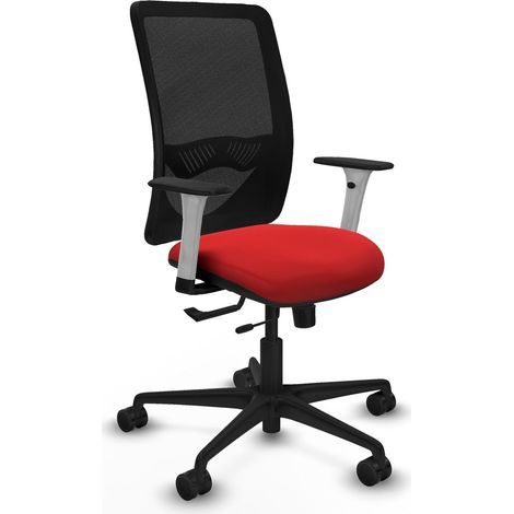 Chaise de bureau piqueras y crespo Zulema noir cuir rouge maille (1/2)