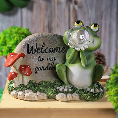 [Figura de jardín] Rana iluminada con energía solar para decorar caminos, figura de dibujos animados adorable, 27 cm, hecha de resina. (1/5)