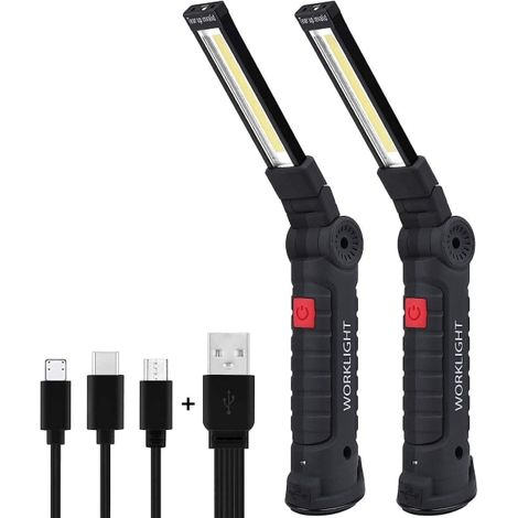 Wiederaufladbare, tragbare LED-Lampe, leistungsstarke magnetische COB-Arbeitsleuchte mit 5 Modi und Magnetfuß [Groß, 2er-Pack] (1/4)
