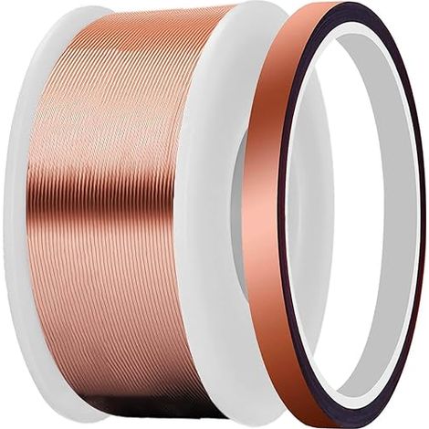 Fil magnétique 22AWG, fil de cuivre émaillé de 0,6 mm x 50 m, isolé 0,05 mm, résistant aux hautes températures jusqu'à 155 °C, pour moteurs, avec ruban haute température de 10 mm (1/5)