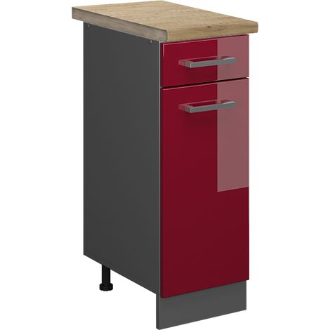 Küchenunterschrank R-Line, Bordeaux Hochglanz, 30 cm , AP Eiche, Vicco