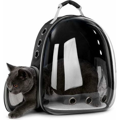 Sac à dos de transport transparent pour chat et chien, capsule respirante 180°, noir – DELKEVIC