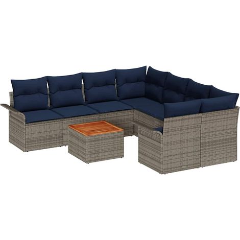 Garden Sofa Set with Cushion 9 pcs Grey Poly Rattan vidaXL