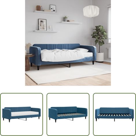 Canapé-lit - Lit de jour avec matelas bleu 90x200 cm velours (1/5)