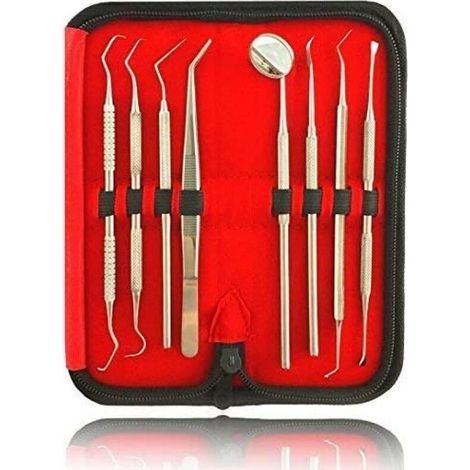 8 Zahnsteinentferner Set de soins dentaires Dental Set Dentaire Dentiste Instrument le nettoyage des dents Zahnsonde Zahnreinigungsset Dentaire, le Tartre en acier Inoxydable avec Étui