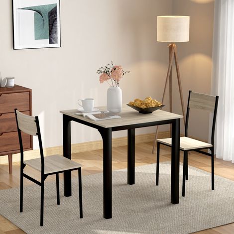 Conjunto de comedor de metal color natural con mesa MDF/PVC 70x70x75 cm y 2 sillas, diseño compacto (1/5)