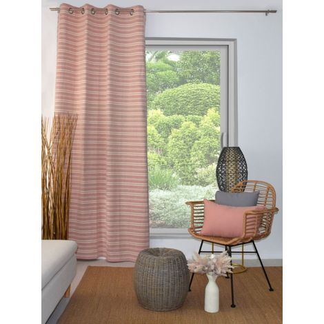 Rideau à Rayures Horizontales - Style Bohème Chic - Rose Poudré - 140x240cm - Rose clair
