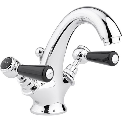 Bayswater Lever Hex Mono Basin Mixer Tap with Waste - Black/Chrome (1/3)